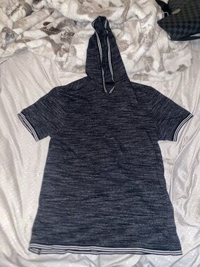 Short-Sleeve Hooded Knit Pullover - Navy Heather
